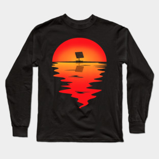 Solar Panel Silhouette Sunset Reflection Renewable Energy Nature Long Sleeve T-Shirt
