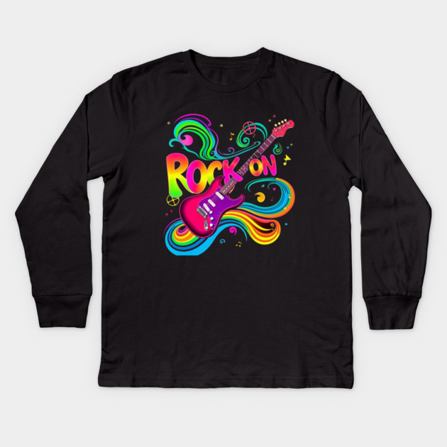 Rock On – Bold Attitude Music & Rebel Energy Design Kids Long Sleeve T-Shirt by Muhammad Naveed Khan