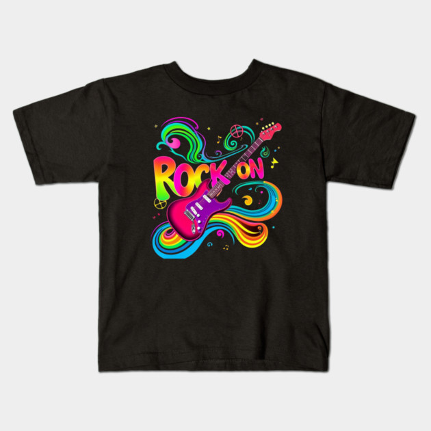 Rock On – Bold Attitude Music & Rebel Energy Design Kids T-Shirt by Muhammad Naveed Khan