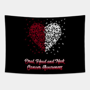 Oral Head and Neck Cancer Awareness Ribbon Heart Support Tapestry
