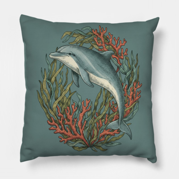 Bottlenose Dolphin Underwater Scene Pillow by BirdsnStuff