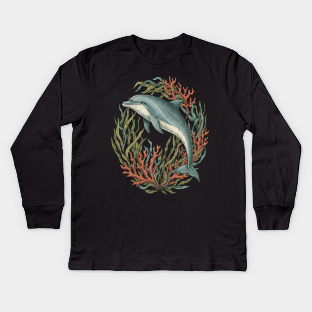 Bottlenose Dolphin Underwater Scene Kids Long Sleeve T-Shirt by BirdsnStuff