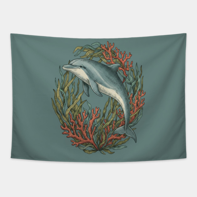 Bottlenose Dolphin Underwater Scene Tapestry by BirdsnStuff