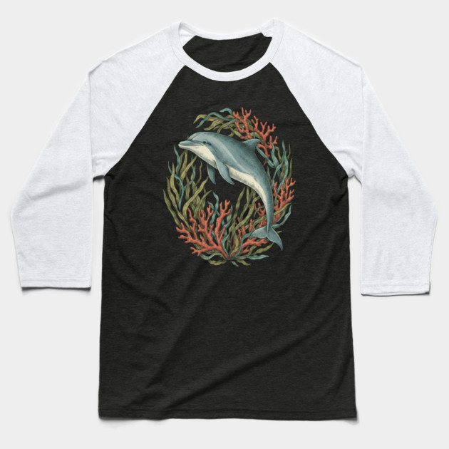 Bottlenose Dolphin Underwater Scene Baseball T-Shirt by BirdsnStuff