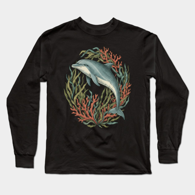 Bottlenose Dolphin Underwater Scene Long Sleeve T-Shirt by BirdsnStuff