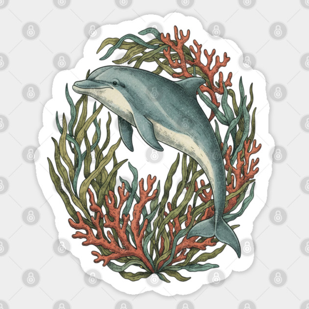 Bottlenose Dolphin Underwater Scene Sticker by BirdsnStuff