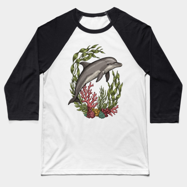 Vintage Marine Bottlenose Dolphin Sea Life Baseball T-Shirt by BirdsnStuff