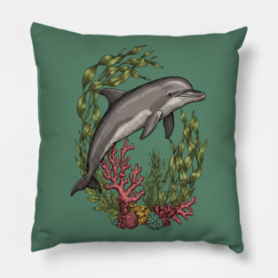 Vintage Marine Bottlenose Dolphin Sea Life Pillow