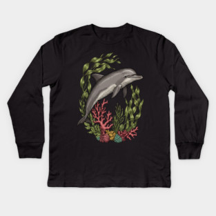 Vintage Marine Bottlenose Dolphin Sea Life Kids Long Sleeve T-Shirt