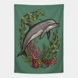 Vintage Marine Bottlenose Dolphin Sea Life Tapestry