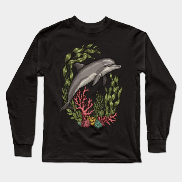 Vintage Marine Bottlenose Dolphin Sea Life Long Sleeve T-Shirt by BirdsnStuff