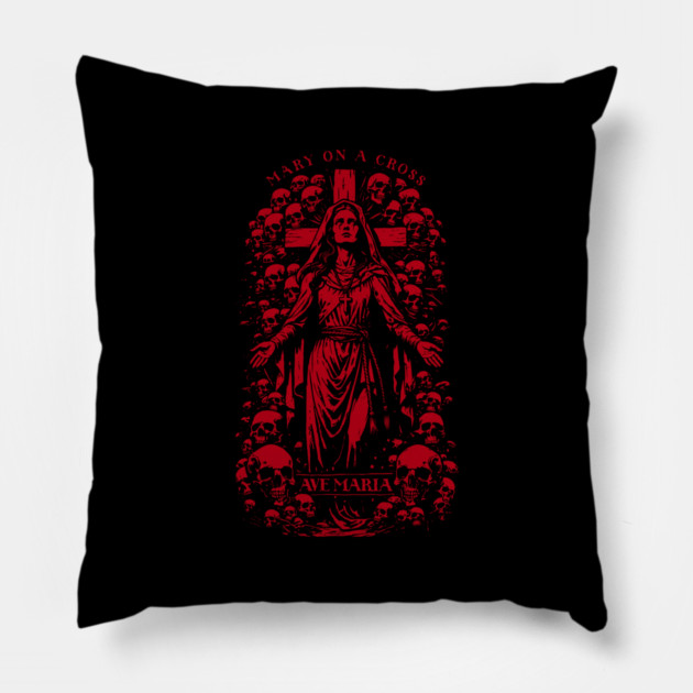 MARY ON A CROSS Pillow by artslaves