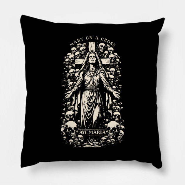 MARY ON A CROSS Pillow by artslaves