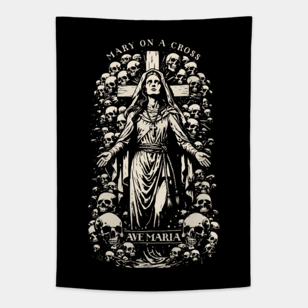 MARY ON A CROSS Tapestry by artslaves