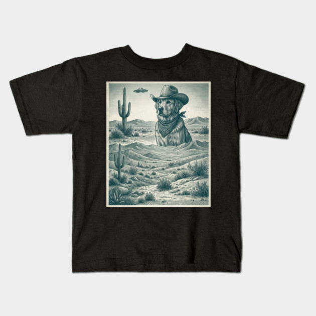 Cowboy Dog Desert Landscape Funny Western Kids T-Shirt by ArtistTee ⭐⭐⭐⭐⭐