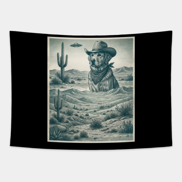 Cowboy Dog Desert Landscape Funny Western Tapestry by ArtistTee ⭐⭐⭐⭐⭐