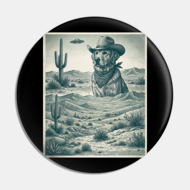 Cowboy Dog Desert Landscape Funny Western Pin by ArtistTee ⭐⭐⭐⭐⭐
