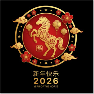 新年快乐 2026 Year Of The Horse Chinese New Year Posters and Art