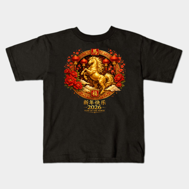 Happy Chinese New Year 2026 Year of The Horse Kids T-Shirt by ArtistTee ⭐⭐⭐⭐⭐