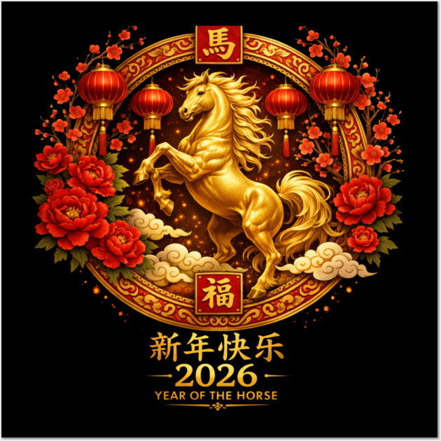 Happy Chinese New Year 2026 Year of The Horse Wall Art by ArtistTee ⭐⭐⭐⭐⭐
