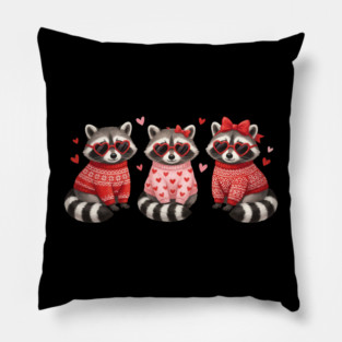 Three Raccoons Heart Sunglasses Valentine's Day Lover Pillow