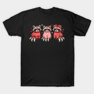 Three Raccoons Heart Sunglasses Valentine's Day Lover T-Shirt