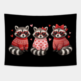 Three Raccoons Heart Sunglasses Valentine's Day Lover Tapestry