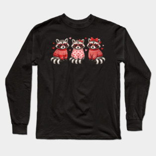 Three Raccoons Heart Sunglasses Valentine's Day Lover Long Sleeve T-Shirt