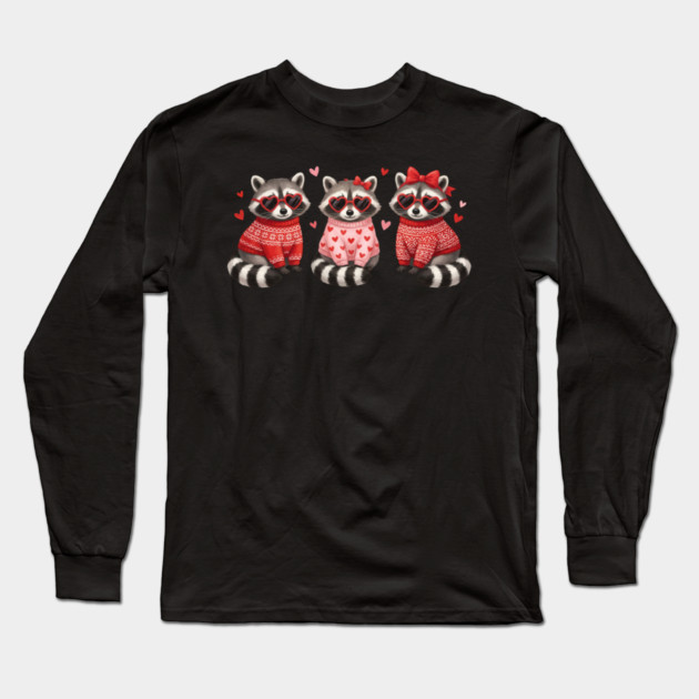 Three Raccoons Heart Sunglasses Valentine's Day Lover Long Sleeve T-Shirt by ArtistTee ⭐⭐⭐⭐⭐