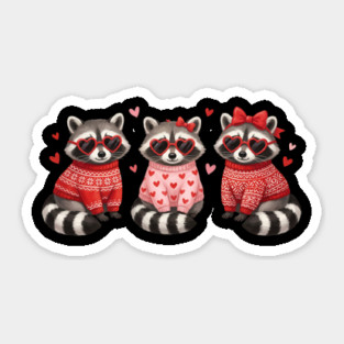 Three Raccoons Heart Sunglasses Valentine's Day Lover Sticker