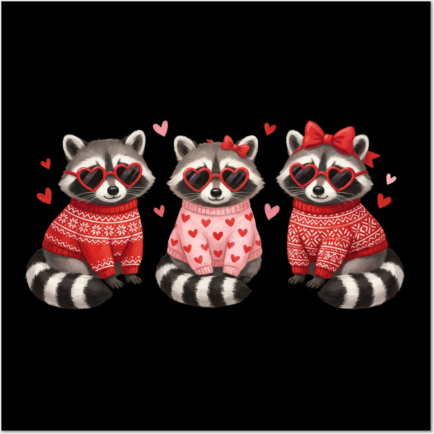 Three Raccoons Heart Sunglasses Valentine's Day Lover Wall Art by ArtistTee ⭐⭐⭐⭐⭐