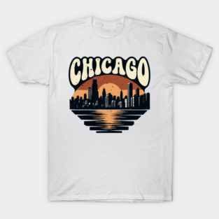 Chicago Skyline Retro Sunset: Vintage Willis Tower T-Shirt