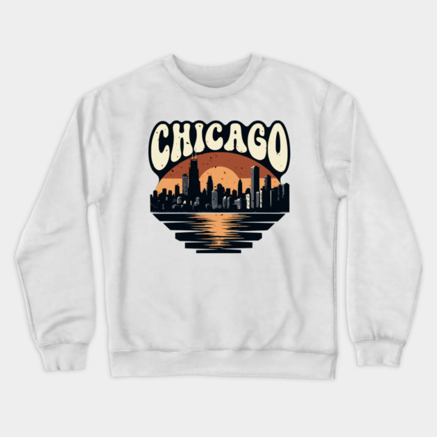 Chicago Skyline Retro Sunset: Vintage Willis Tower Crewneck Sweatshirt by Pixel Threads 