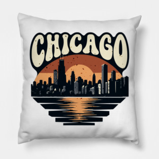 Chicago Skyline Retro Sunset: Vintage Willis Tower Pillow