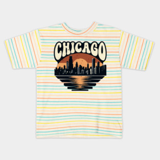 Chicago Skyline Retro Sunset: Vintage Willis Tower Kids T-Shirt