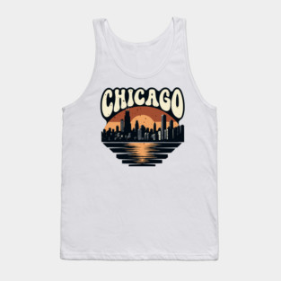 Chicago Skyline Retro Sunset: Vintage Willis Tower Tank Top
