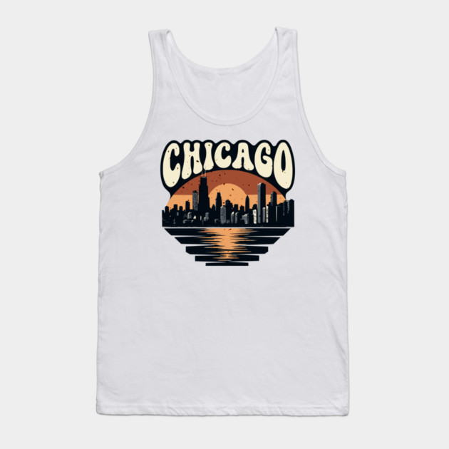 Chicago Skyline Retro Sunset: Vintage Willis Tower Tank Top by Pixel Threads 