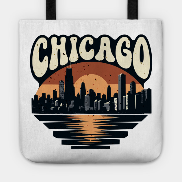 Chicago Skyline Retro Sunset: Vintage Willis Tower Tote by Pixel Threads 