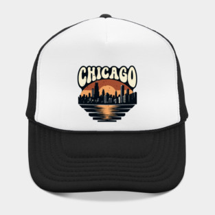 Chicago Skyline Retro Sunset: Vintage Willis Tower Hat