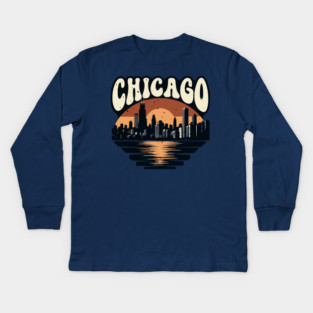 Chicago Skyline Retro Sunset: Vintage Willis Tower Kids Long Sleeve T-Shirt