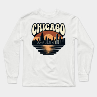 Chicago Skyline Retro Sunset: Vintage Willis Tower Long Sleeve T-Shirt
