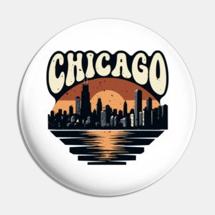 Chicago Skyline Retro Sunset: Vintage Willis Tower Pin