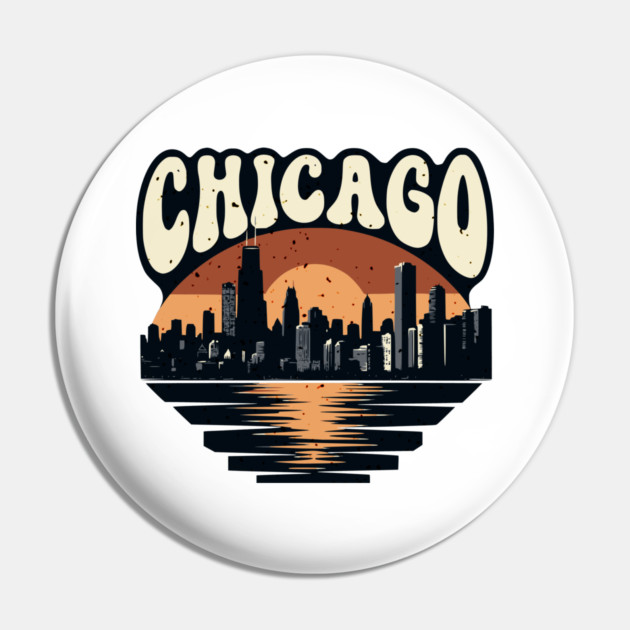 Chicago Skyline Retro Sunset: Vintage Willis Tower Pin by Pixel Threads 