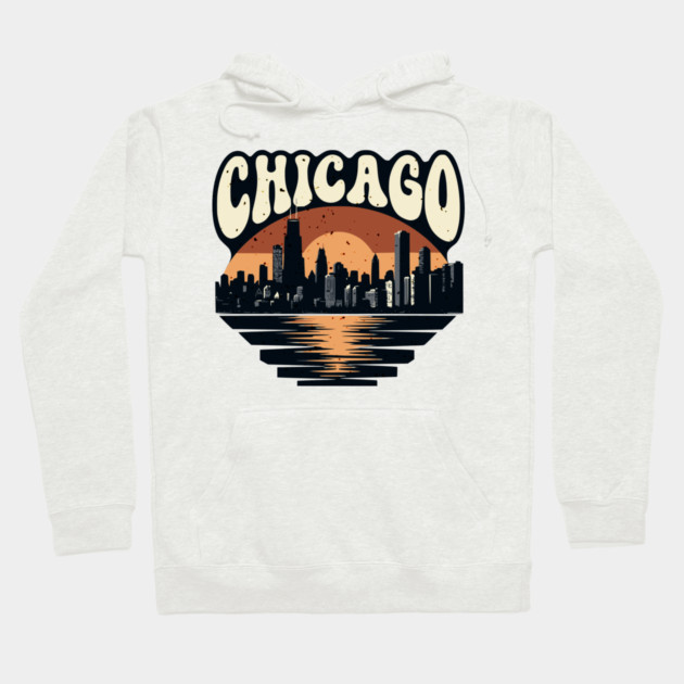 Chicago Skyline Retro Sunset: Vintage Willis Tower Hoodie by Pixel Threads 