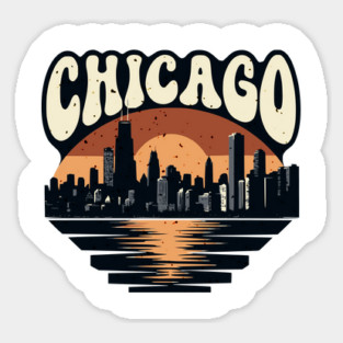 Chicago Skyline Retro Sunset: Vintage Willis Tower Sticker