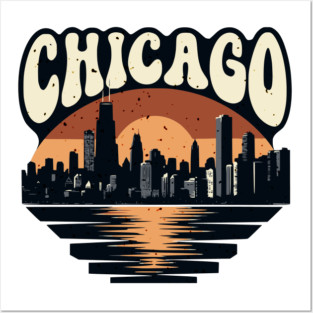 Chicago Skyline Retro Sunset: Vintage Willis Tower Posters and Art