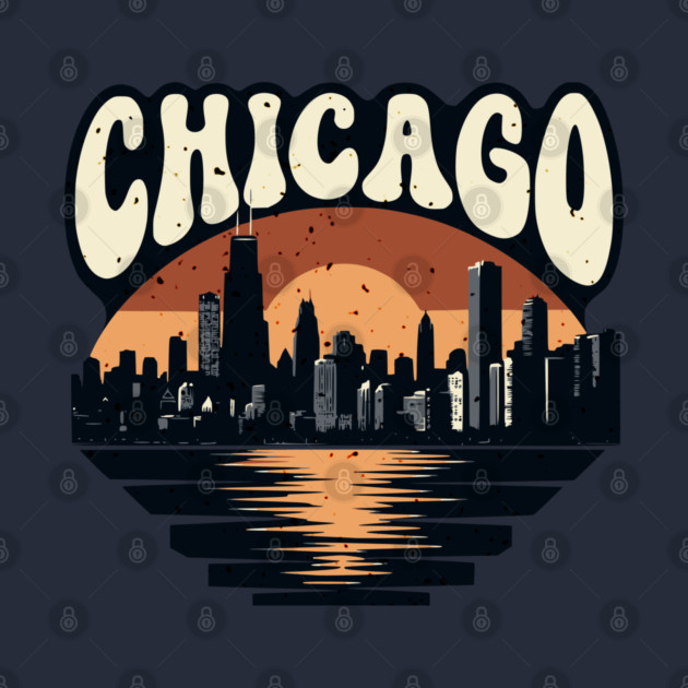 Chicago Skyline Retro Sunset: Vintage Willis Tower by Pixel Threads 