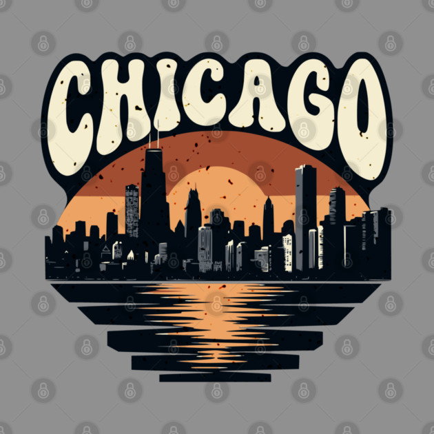 Chicago Skyline Retro Sunset: Vintage Willis Tower by Pixel Threads 