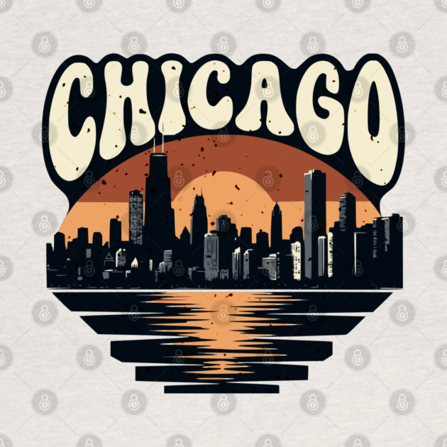 Chicago Skyline Retro Sunset: Vintage Willis Tower by Pixel Threads 