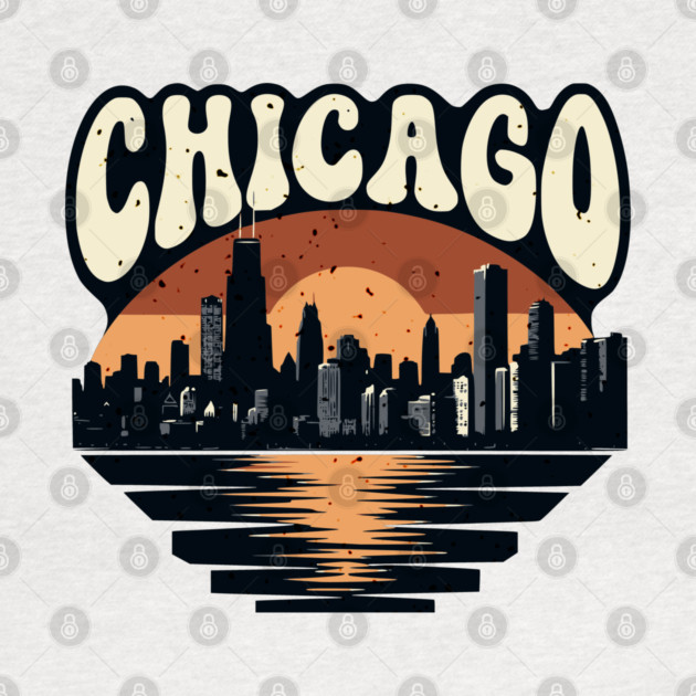 Chicago Skyline Retro Sunset: Vintage Willis Tower by Pixel Threads 